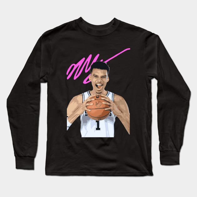 Victor Wembanyama Vector Art 2 Long Sleeve T-Shirt by Playful Creatives